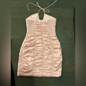 Astr Soft Blush Ruched Halter Dress